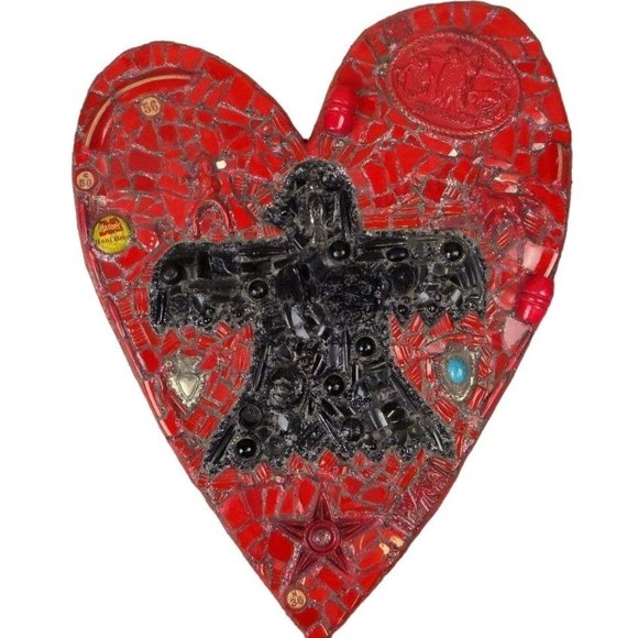 Thunderbird Heart Wall Art Mixed Media Red Black Native American Horse Western - Picture 1 of 10